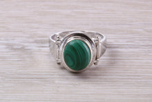 Load image into Gallery viewer, Large Natural Oval cut Malachite set Silver Ring