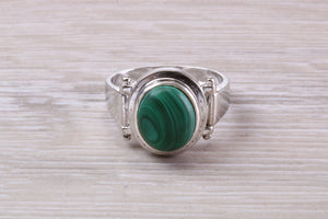 Large Natural Oval cut Malachite set Silver Ring