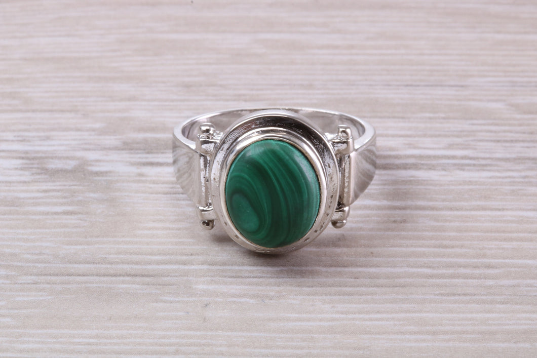 Large Natural Oval cut Malachite set Silver Ring