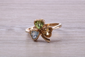 Multi Gemstone set Three Leaf Clover Ring