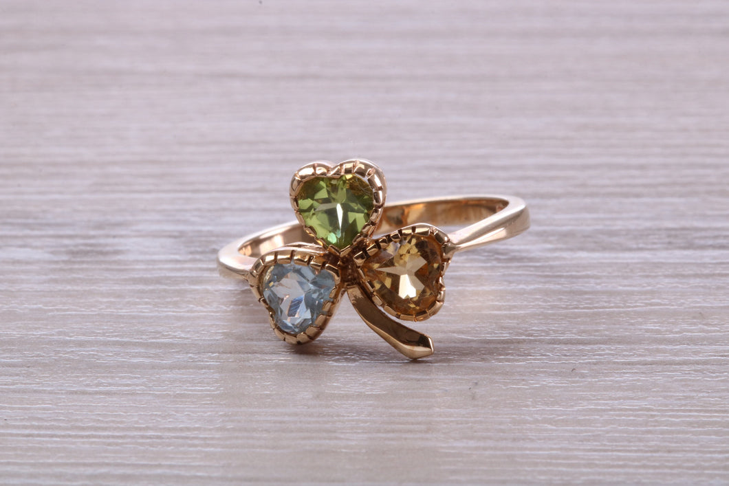 Multi Gemstone set Three Leaf Clover Ring