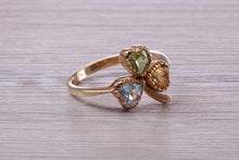 Load image into Gallery viewer, Multi Gemstone set Three Leaf Clover Ring