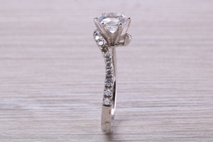 One carat Moissanite Diamond set Crossover Ring with Natural Diamond set Shoulders