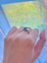 Load image into Gallery viewer, Emerald cut Blue and White Sapphire Trilogy set Platinum Ring