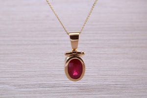 Beautiful One carat Oval cut Ruby set Yellow Gold Necklace