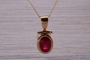 Beautiful One carat Oval cut Ruby set Yellow Gold Necklace