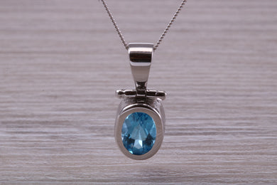 Oval cut Beautiful Swiss Blue Topaz set White Gold Necklace