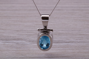Oval cut Beautiful Swiss Blue Topaz set White Gold Necklace