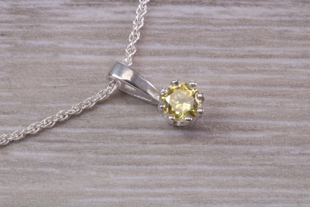 Yellow Sapphire C Z Necklace. Made From Solid Sterling Silver