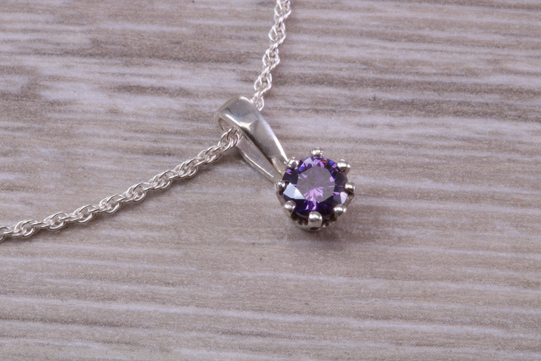 Amethyst C Z Necklace. Made From Solid Sterling Silver