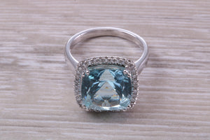 Large 7 carat Aquamarine and Diamond Ring