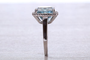 Large 7 carat Aquamarine and Diamond Ring