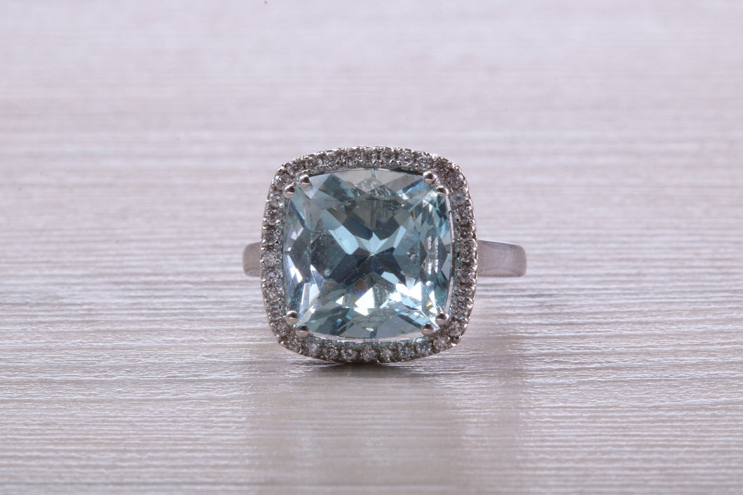 Large 7 carat Aquamarine and Diamond Ring