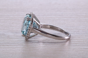 Large 7 carat Aquamarine and Diamond Ring