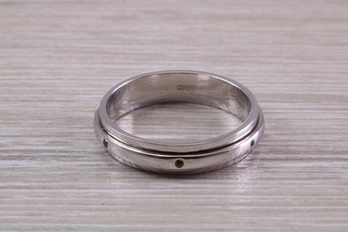 Multi Gemstones set Spinning Band in 9ct White Gold