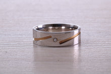 Load image into Gallery viewer, Gents Two Tone Rose and White Gold 6 mm wide Diamond set Band