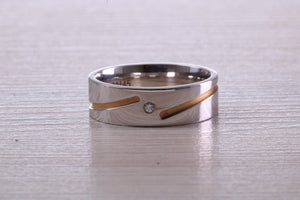 Gents Two Tone Rose and White Gold 6 mm wide Diamond set Band