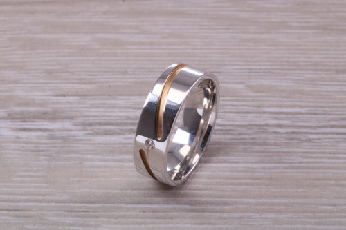 Gents Two Tone Rose and White Gold 6 mm wide Diamond set Band