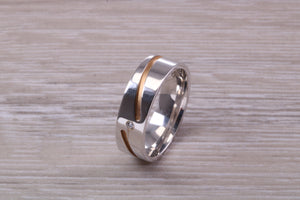 Gents Two Tone Rose and White Gold 6 mm wide Diamond set Band