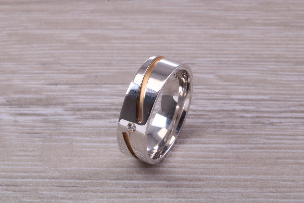 Gents Two Tone Rose and White Gold 6 mm wide Diamond set Band