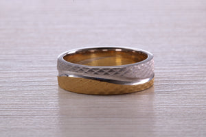 Gents Two Tone Gold 6 mm wide Patterned Band
