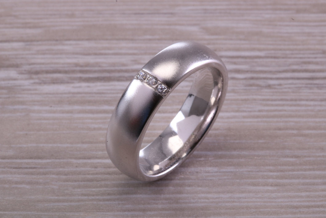 Gents Chunky 6 mm wide Diamond set White Gold Band