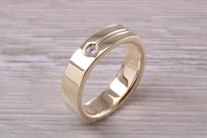 Gents 6 mm Wide Square Profile Diamond set Yellow Gold Wedding Band