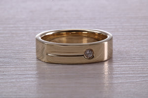 Gents 6 mm Wide Square Profile Diamond set Yellow Gold Wedding Band