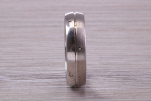 Gents 6 mm Wide Patterned White Gold Band