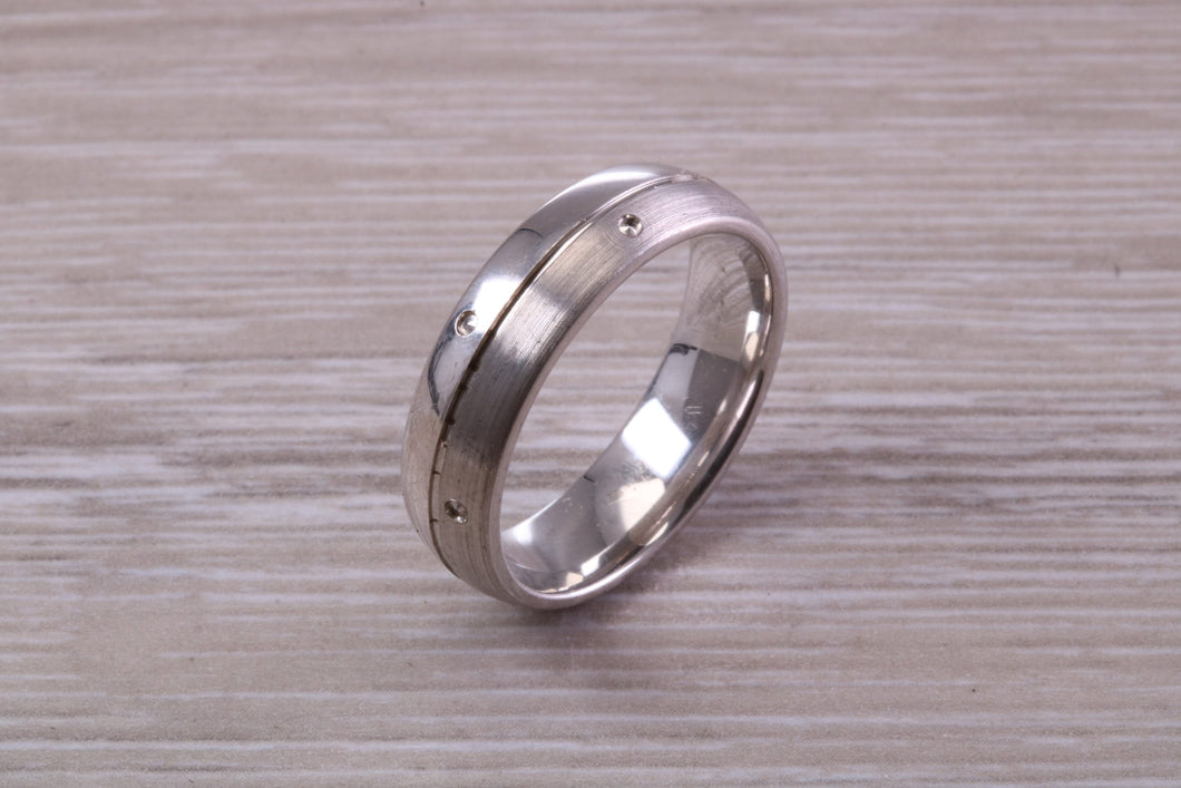 Gents 6 mm Wide Patterned White Gold Band