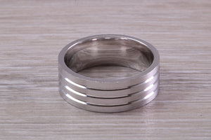 Gents Chunky 8mm Wide Patterned White Gold Band