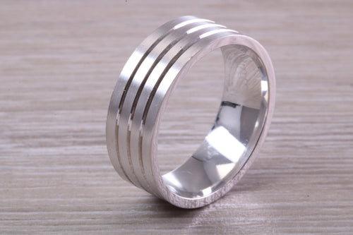 Gents Chunky 8mm Wide Patterned White Gold Band