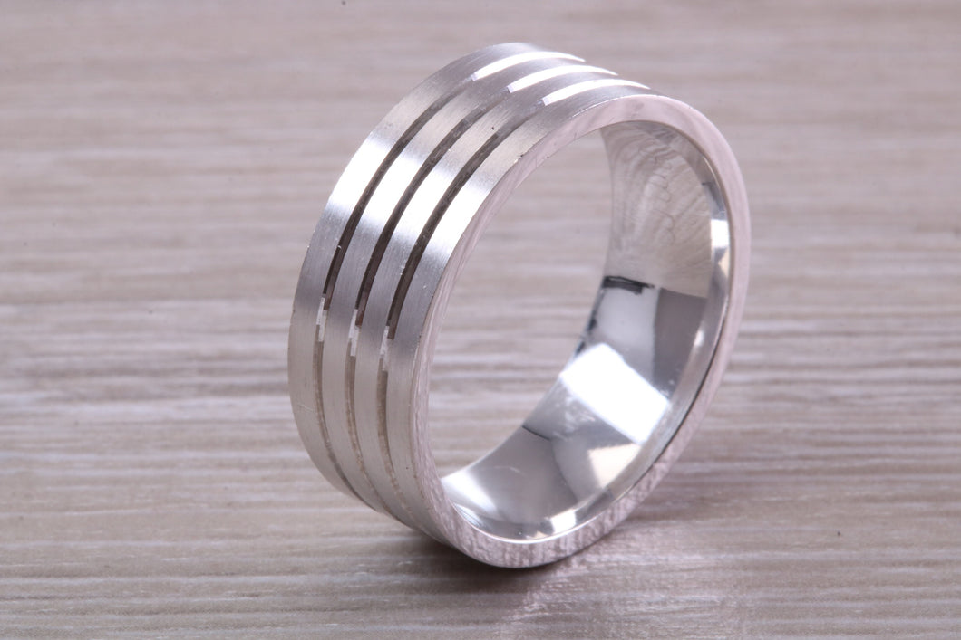 Gents Chunky 8mm Wide Patterned White Gold Band