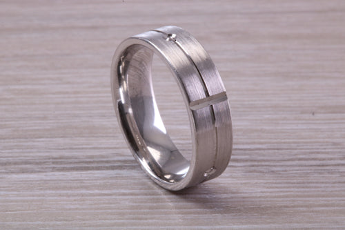 Gents 6 mm Wide Patterned White Gold Band
