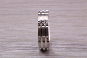 Gents 6 mm Wide Patterned White Gold Band