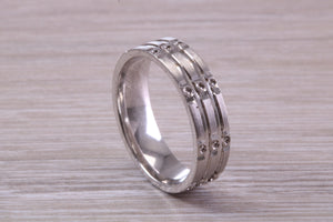 Gents 6 mm Wide Patterned White Gold Band