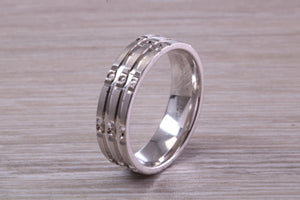 Gents 6 mm Wide Patterned White Gold Band
