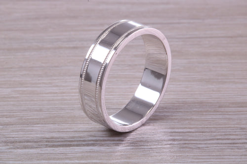 Gents 6 mm Wide Patterned White Gold Band