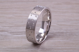 Gents 6 mm Wide Patterned White Gold Band