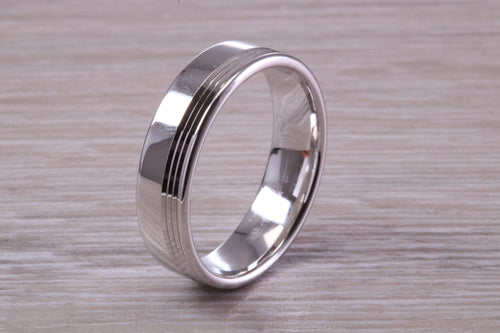 Gents 6 mm Wide Patterned White Gold Band