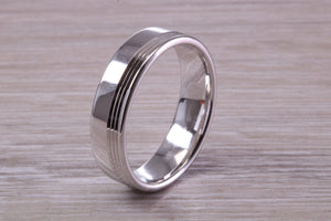 Gents 6 mm Wide Patterned White Gold Band
