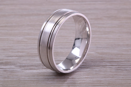 Gents Chunky 8mm Wide Patterned White Gold Band