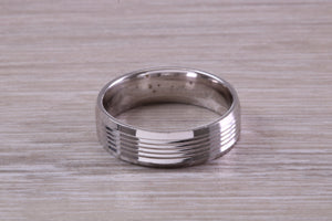 Gents 6 mm Wide Patterned White Gold Band