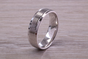 Gents 6 mm Wide Patterned White Gold Band