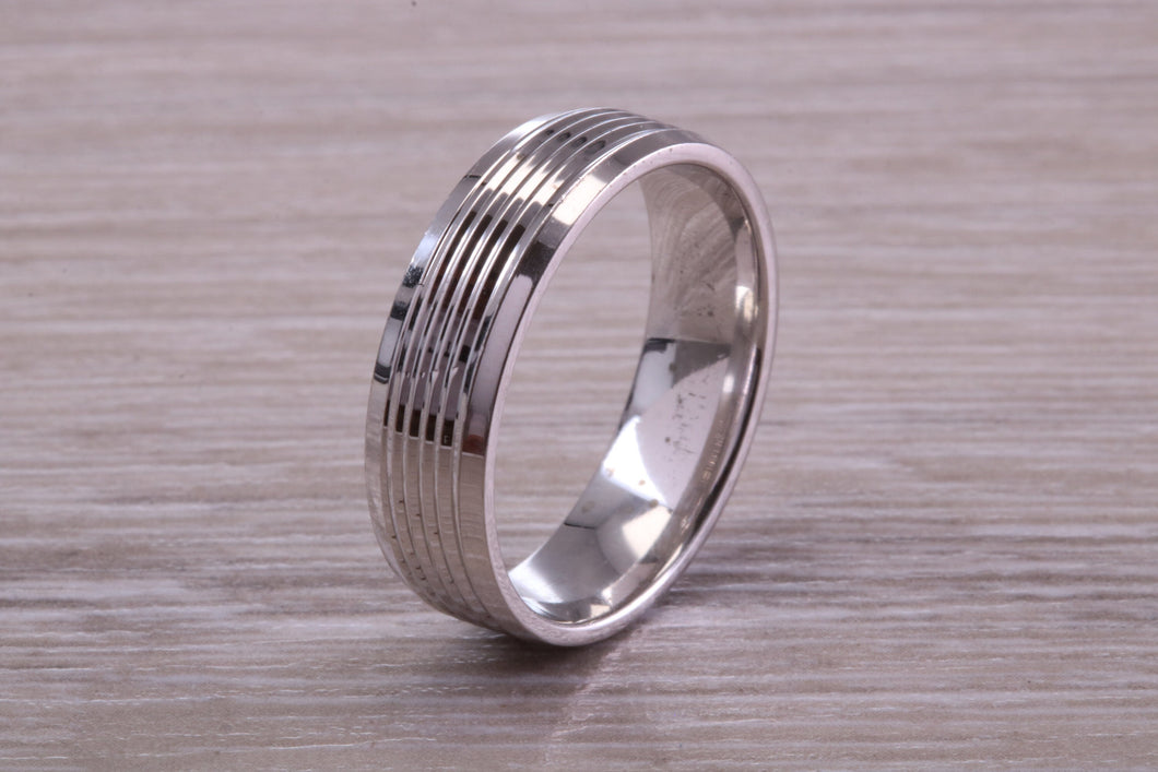 Gents 6 mm Wide Patterned White Gold Band