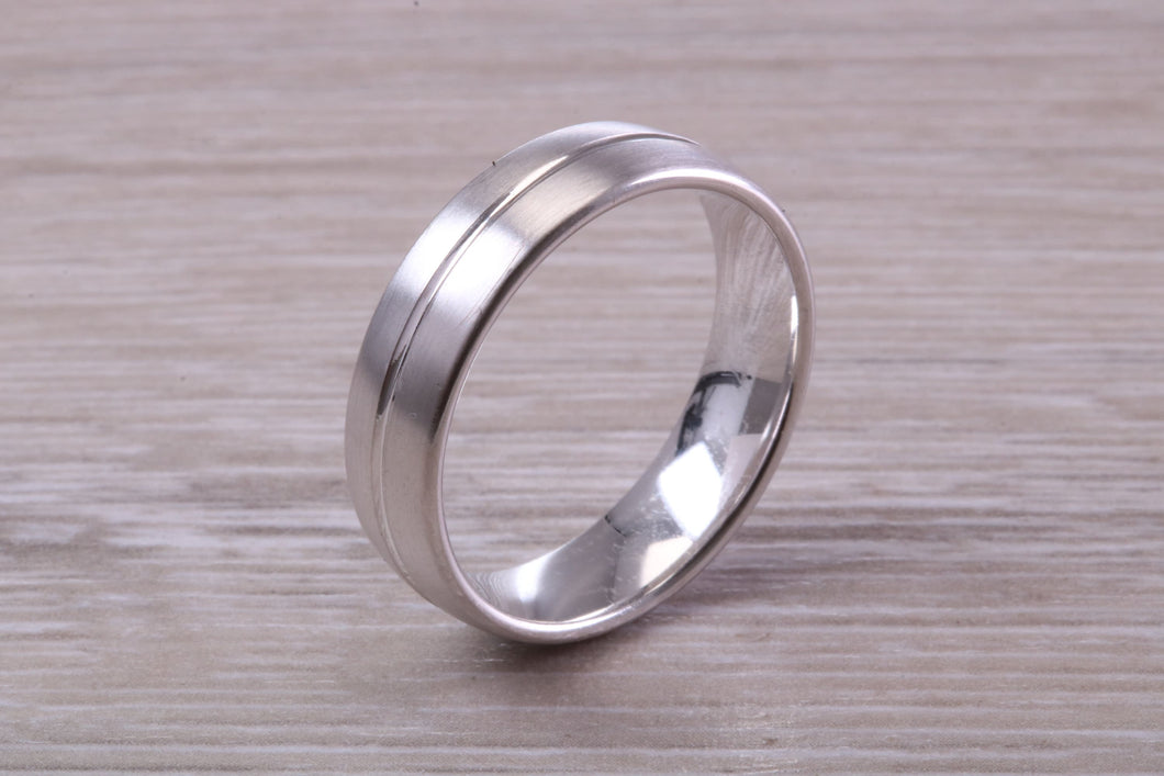 Gents 6 mm Wide Patterned White Gold Band