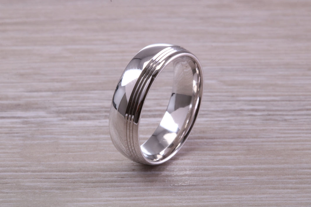 Gents 6 mm Wide Patterned White Gold Band