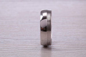 Gents 6 mm Wide Patterned White Gold Band