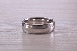 Gents 6 mm Wide Patterned White Gold Band