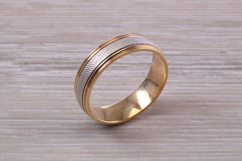 Gents Two Tone Gold 6 mm wide Patterned Band
